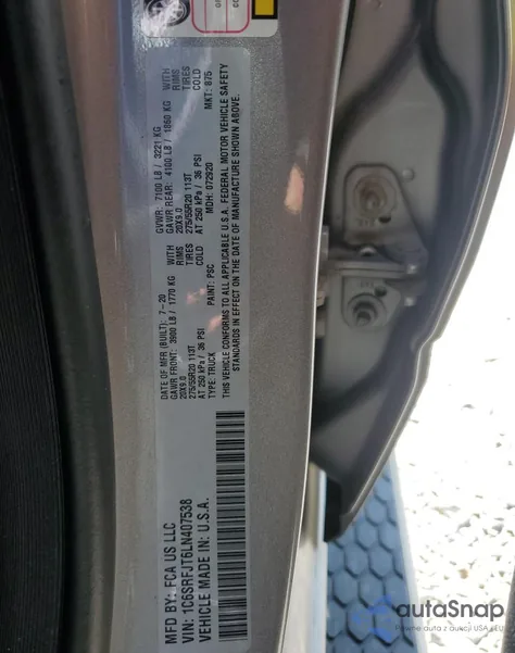 2020 Ram 1500 Laramie из США, поврежденный, VIN 1C6SRFJT6LN407538